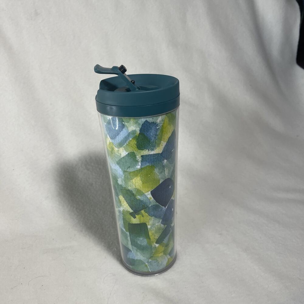 Starbucks Coffee 2012 Travel Tumbler 16 oz Insulated Cup Abstract Green and Blue - Picture 4 of 5